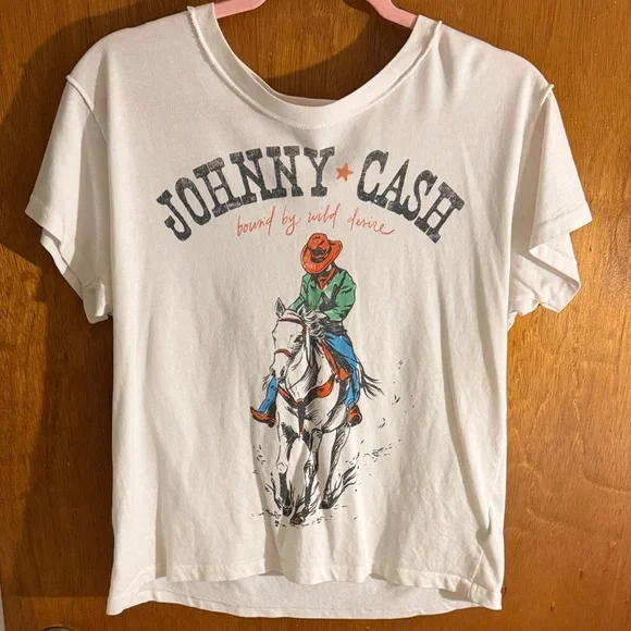 Daydreamer Johnny Cash Graphic Tee - White with Multicolor Cowboy Print - Picture 1 of 3